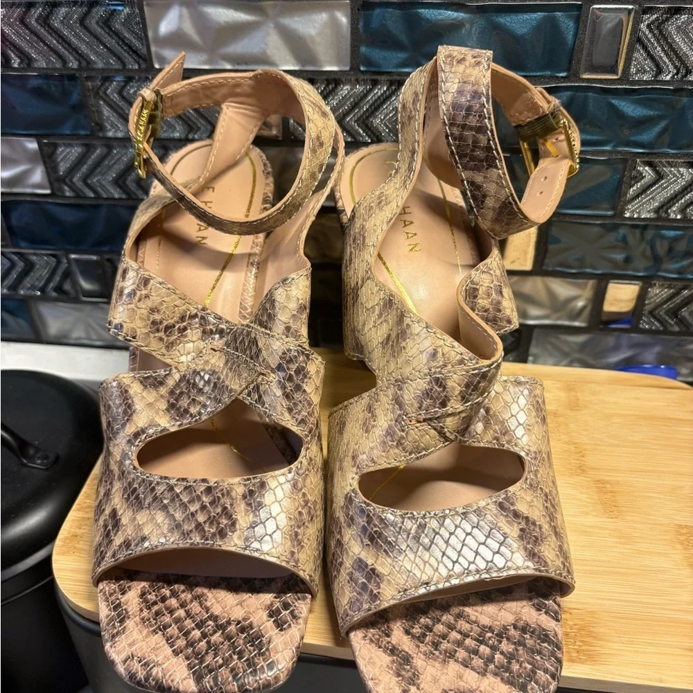 Cole Haan Snake-Print Tan & Brown Platform Heels